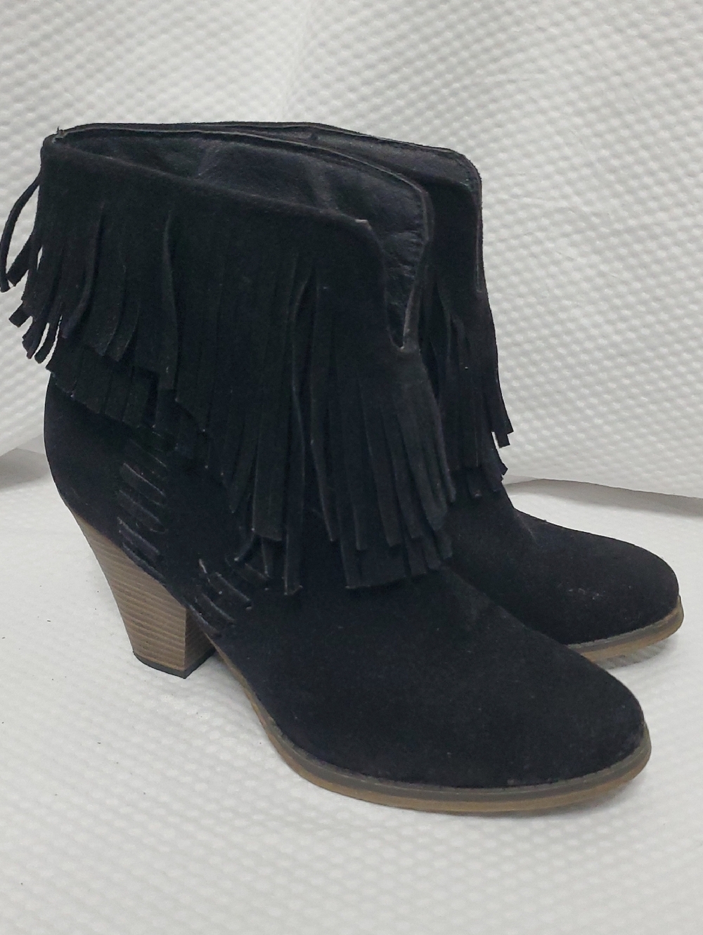 Nature Breeze Faux Suede Fringe Ankle Boots - 8